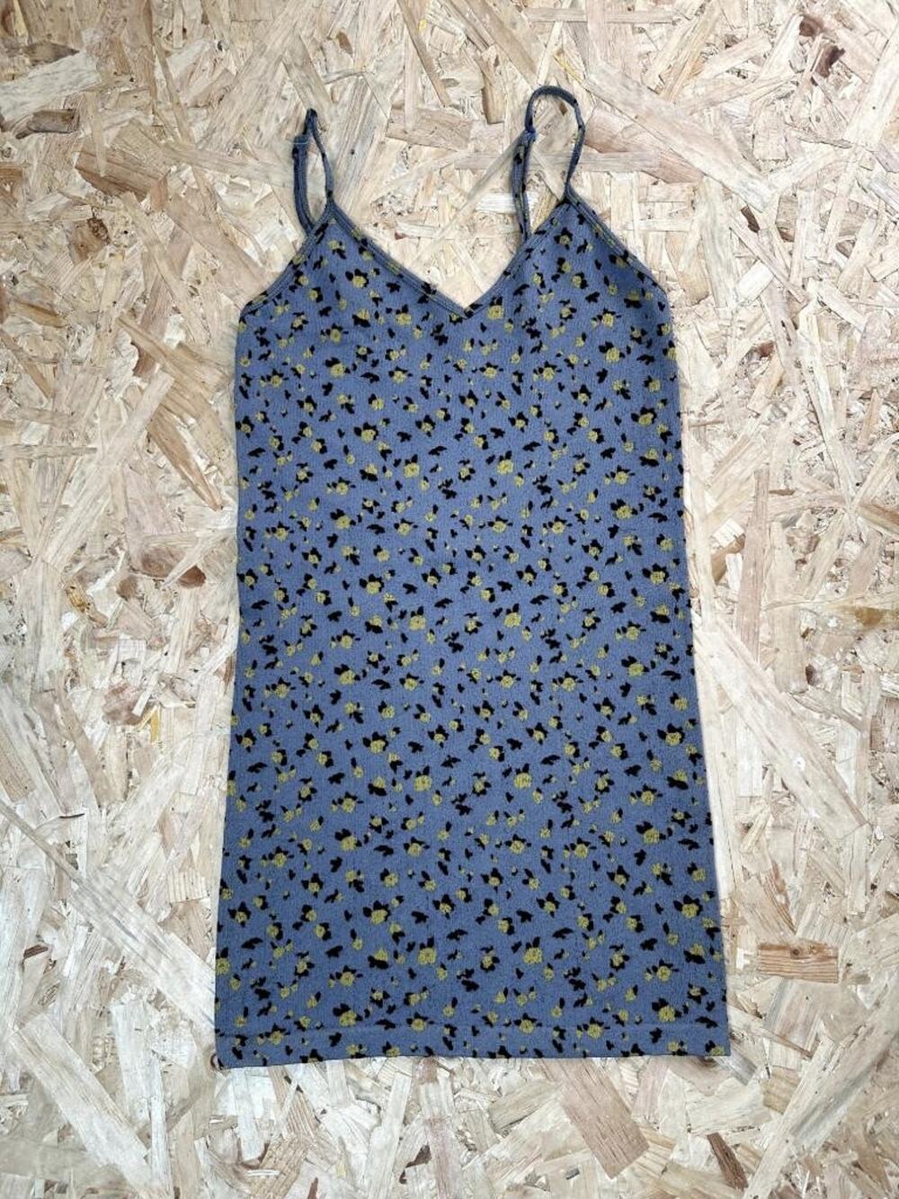 Free People Intimately Floral Cami Tank Top Womens M/L Blue Yellow Knit Ribbed